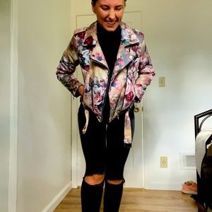 Floral velvet biker jacket